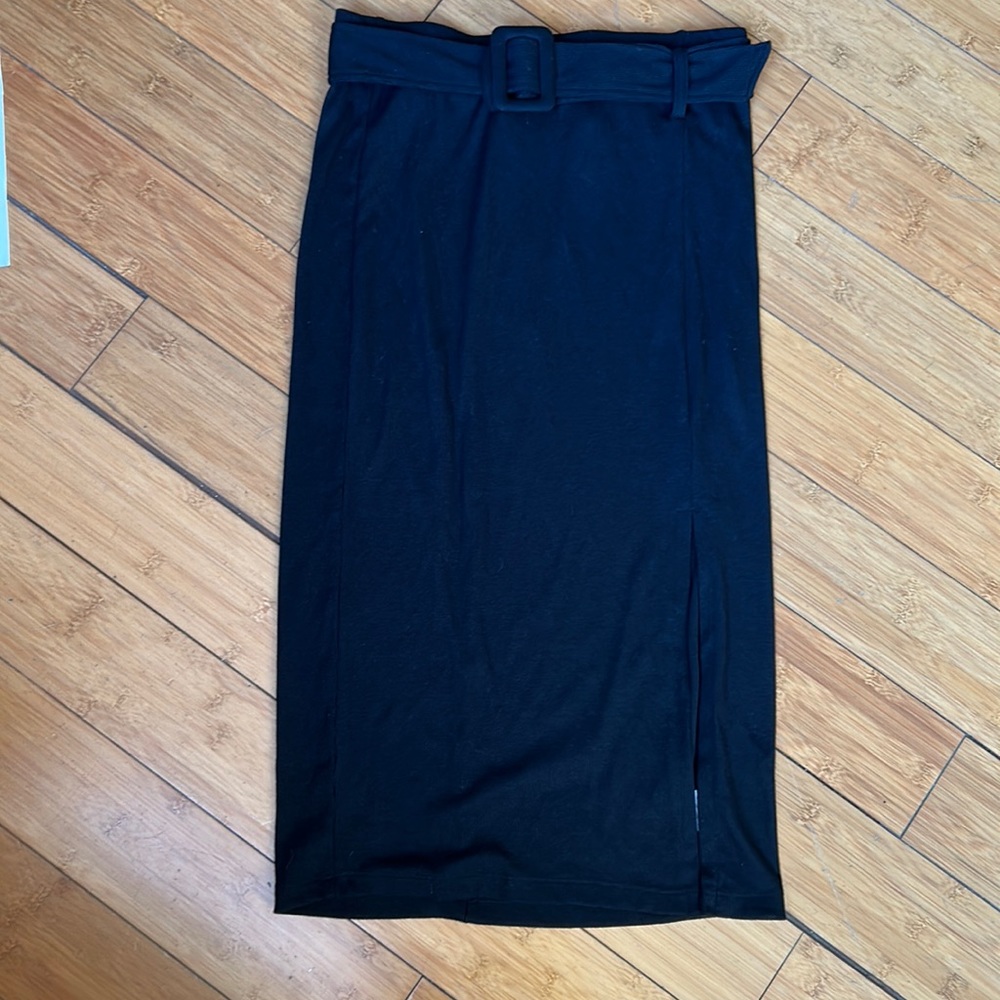 Black Ribbed Jersey Pencil Skirt - S